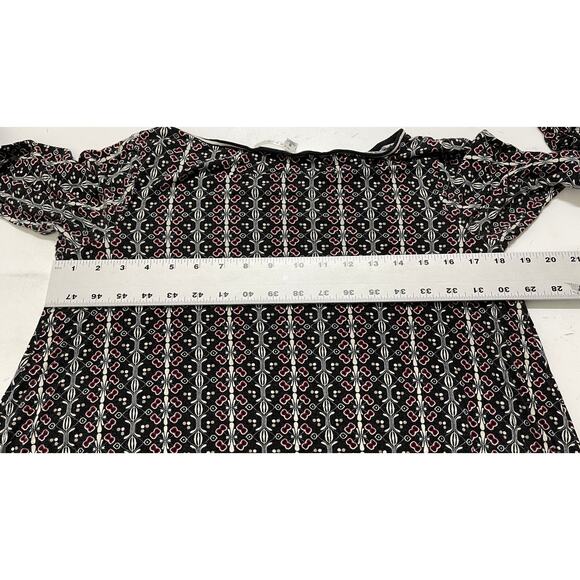 Max Studio Boho Tunic Top Women Size S Small Black Red All Over Print Scoop Neck - Picture 6 of 8